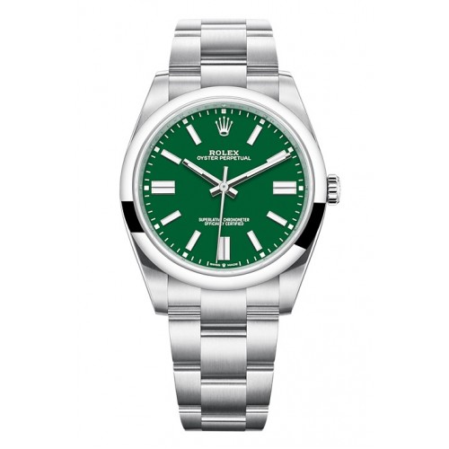 ROLEX OYSTER PERPETUAL STAINLESS STEEL GREEN DIAL 41MM 124300